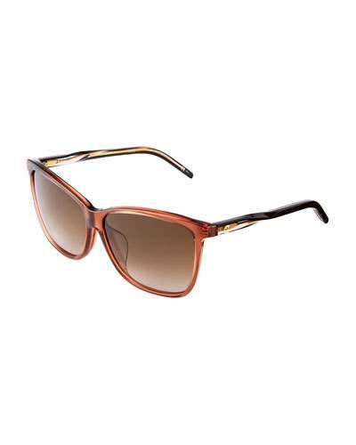 Square-frame Plastic Sunglasses, Brown