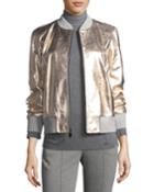 Metallic Napa Leather Bomber Jacket, Gold