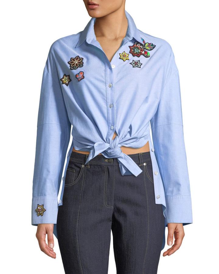 Arleigh Embroidered Button-front Top