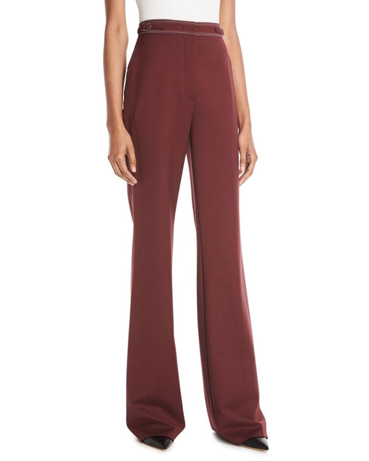 Vesta High-waist Wide-leg Wool Pants W/ Contrast Topstitching