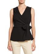 Sleeveless Crepe Waist-tie Wrap Top