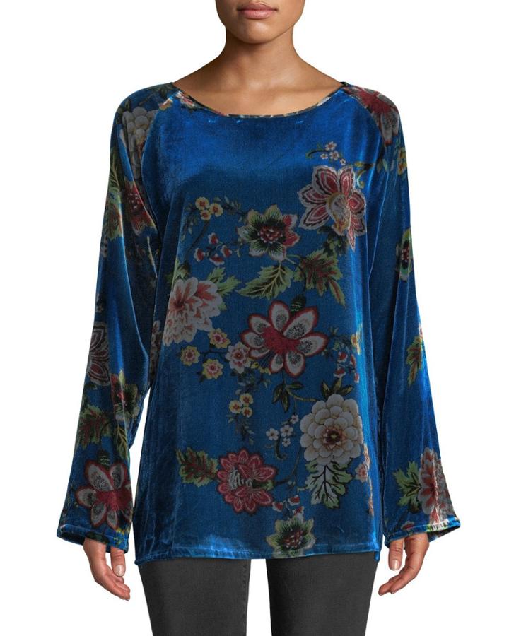 Karmen Long-sleeve Floral-print Velvet Tunic