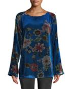 Karmen Long-sleeve Floral-print Velvet Tunic