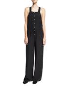 Drawstring-waist Sleeveless Silk Jumpsuit, Black