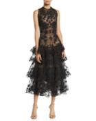 Sleeveless Floral-embroidered Tiered Tulle Evening Gown W/ Open Back