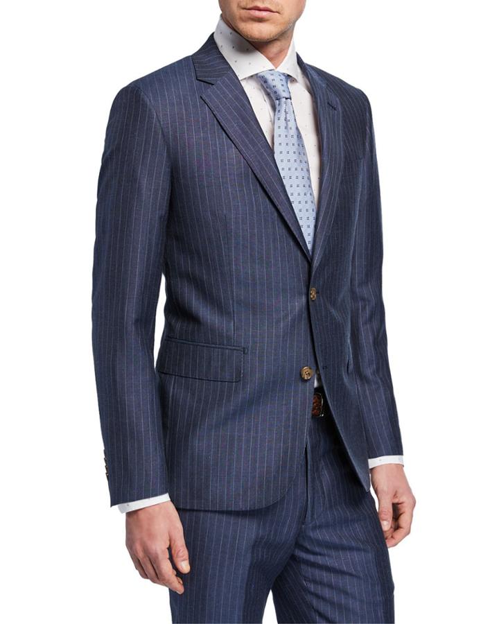 Men's Striped Linen Two-piece Trim-fit