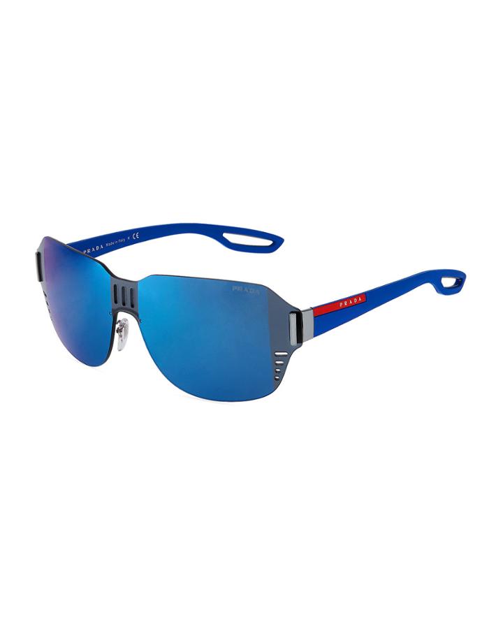 Rimless Shield Sunglasses W/ Acetate Arms