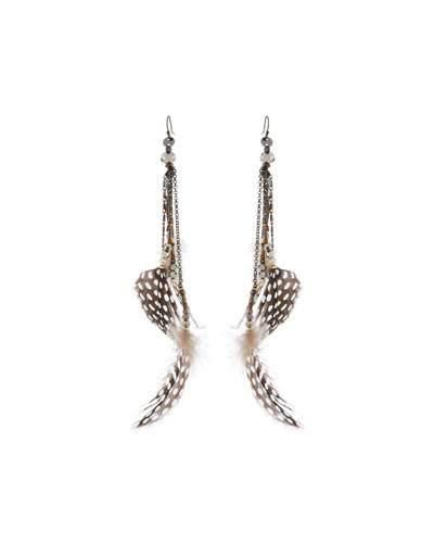 Mixed Bead & Feather Chain Drop Earrings