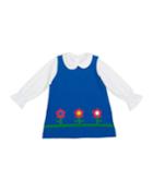 Girl's French Terry Flower Jumper W/ Long-sleeve Knit Blouse,