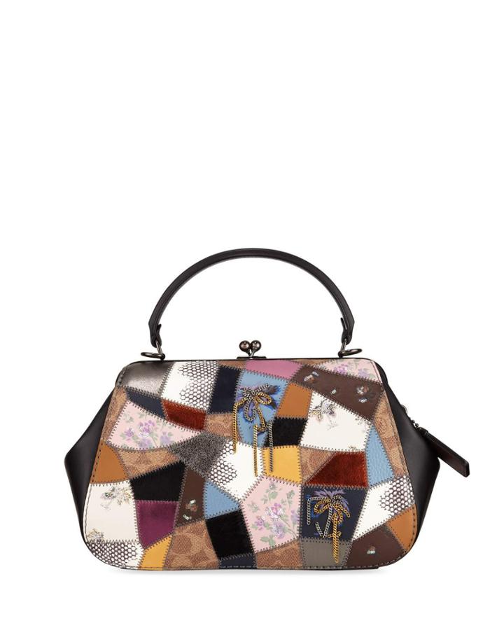 Patchwork Leather Frame Top-handle Bag