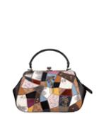 Patchwork Leather Frame Top-handle Bag