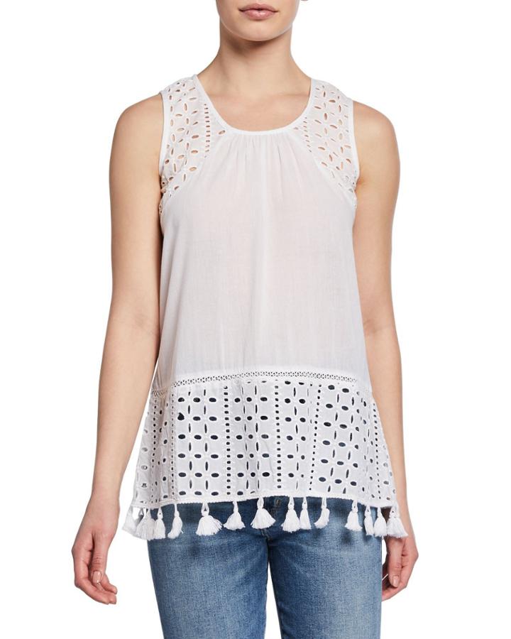 Embroidered Top W/tassel Trim Detail