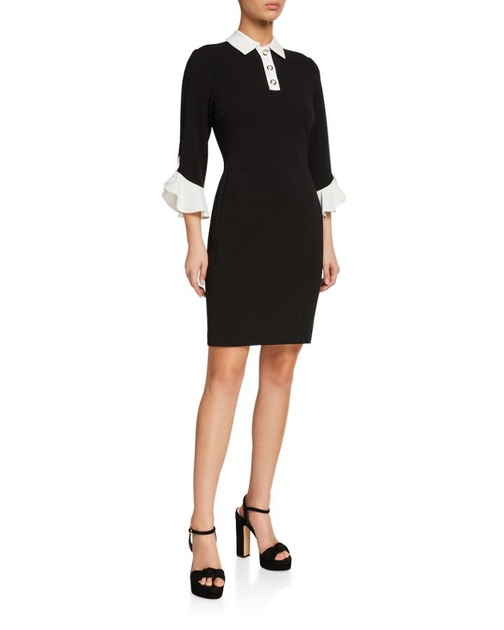 Collared Scuba Crepe Tulip-sleeve
