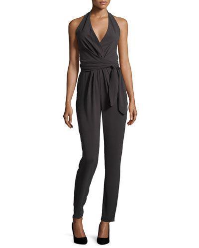 Halter-neck Jumpsuit W/belt, Asphalt
