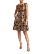 Pleated Jacquard Fit-&-flare Dress
