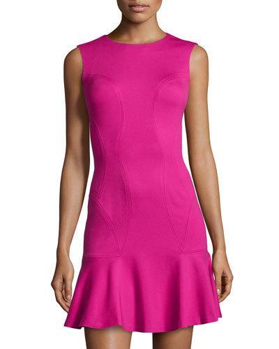 Jelyn Knit Ruffle-hem Sleeveless Dress, Pink Dhalia