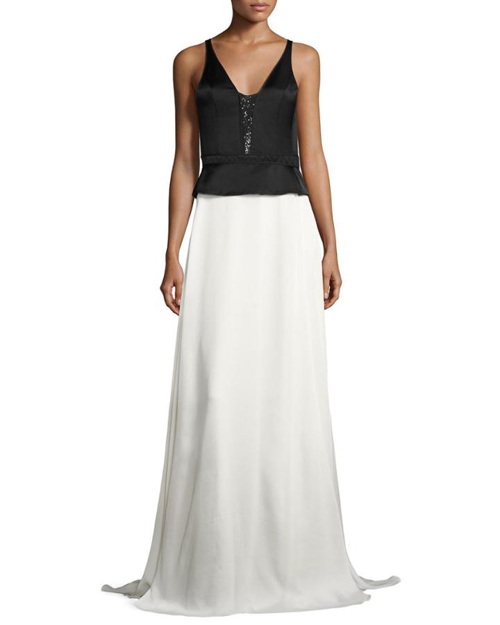 Two-tone Satin Sequined Peplum Gown
