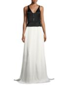 Two-tone Satin Sequined Peplum Gown