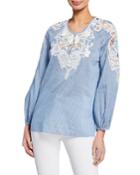 Hadley Striped Long-sleeve Blouse With Embroidery