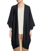 Rolling-front Wide-sleeve Trellis-stitch Wool Cardigan