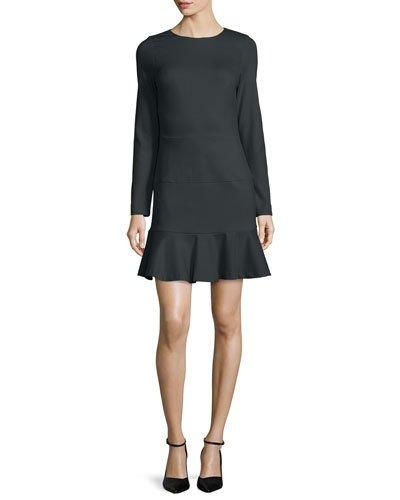 Long-sleeve Ponte Dropped-waist Dress