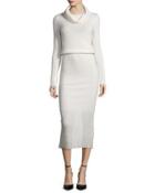 Hailee Ribbed Cowl-neck Sweaterdress, Cream