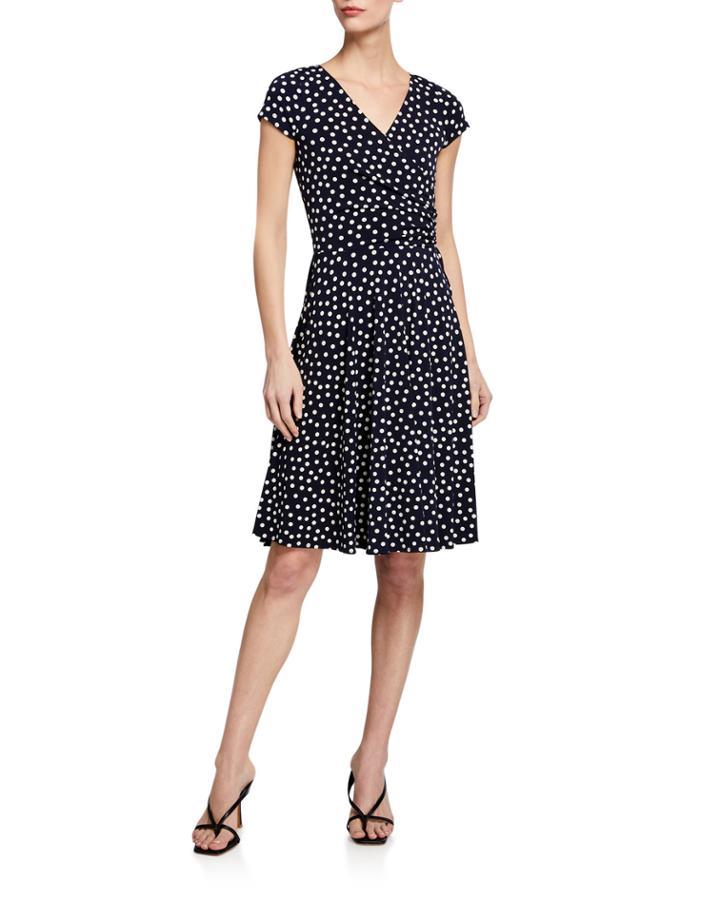 Dot Print Faux-wrap Dress