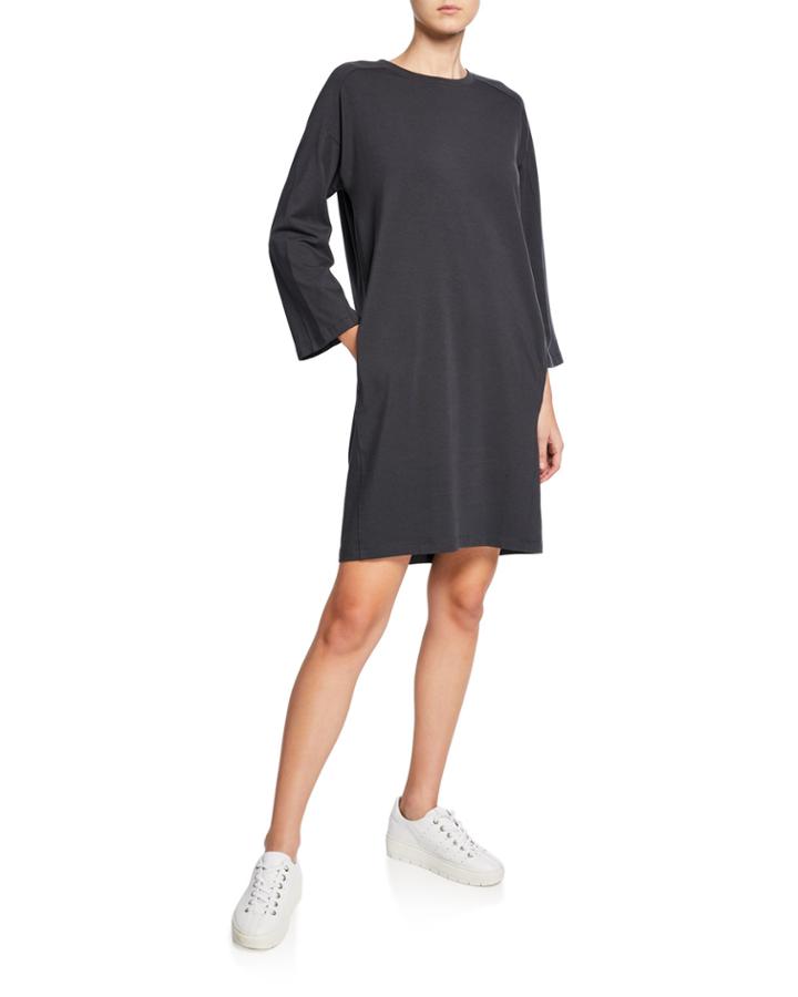 Crewneck Bracelet-sleeve Jersey Dress