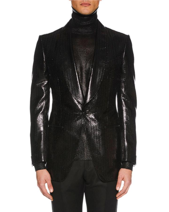 Men's Atticus Shawl-collar One-button Metallic Geo-jacquard Blazer