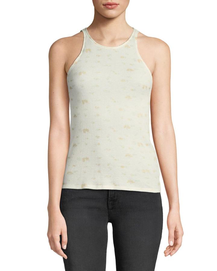 Berta Sleeveless Printed Waffle-knit Tank