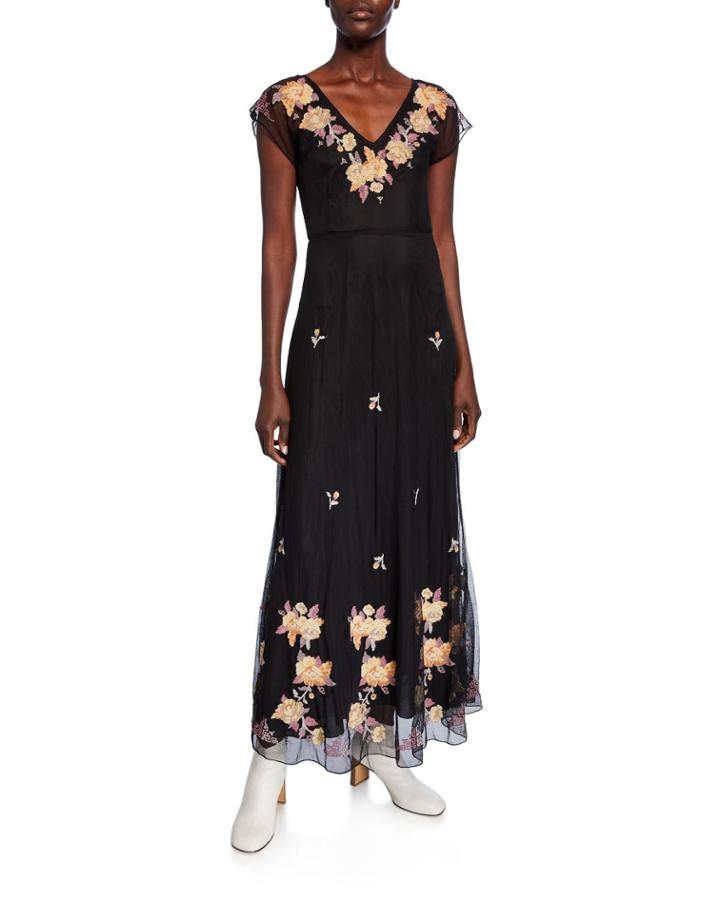 Sarah V-neck Embroidered Mesh