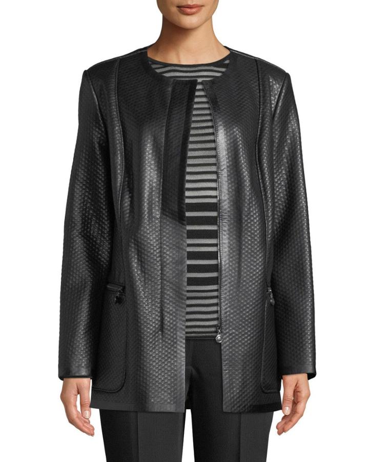 Faux-leather Textured Driving Coat
