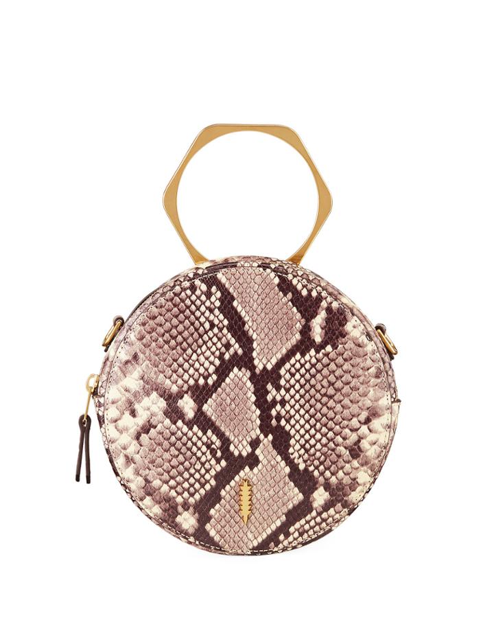 Leigh Python-print Round Ring Handle Crossbody Bag