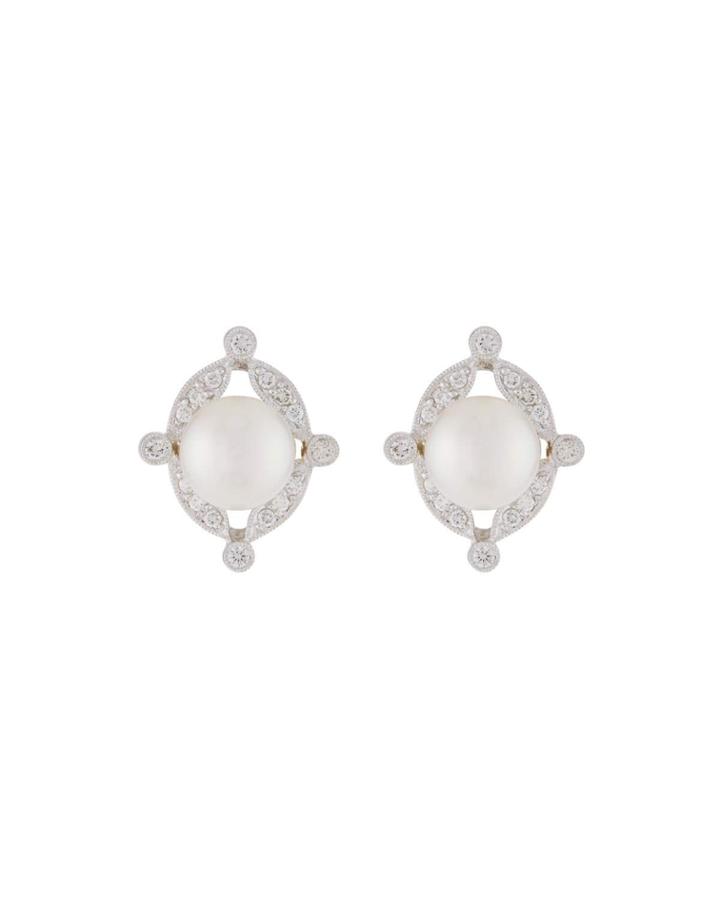 14k Diamond & Pearl Stud Earrings,