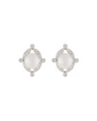 14k Diamond & Pearl Stud Earrings,