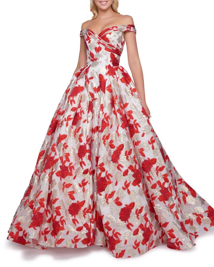 Off-the-shoulder Floral Jacquard Ball Gown