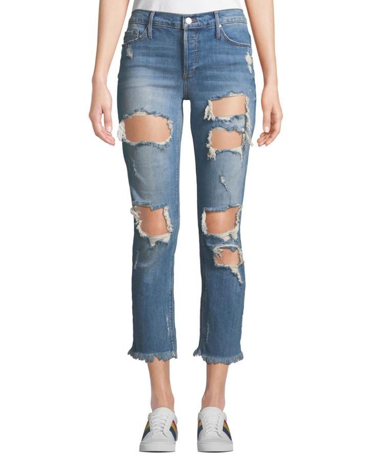 Brooklyn Distressed Fray-hem Boyfriend Jeans