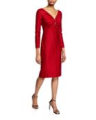 Shimmer Float Knit V-neck Dress W/ Shirring Detail