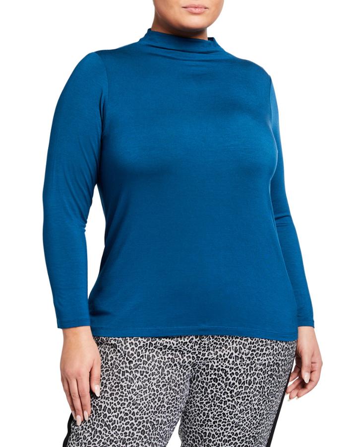 Plus Size Funnel-neck Long-sleeve Jersey Top