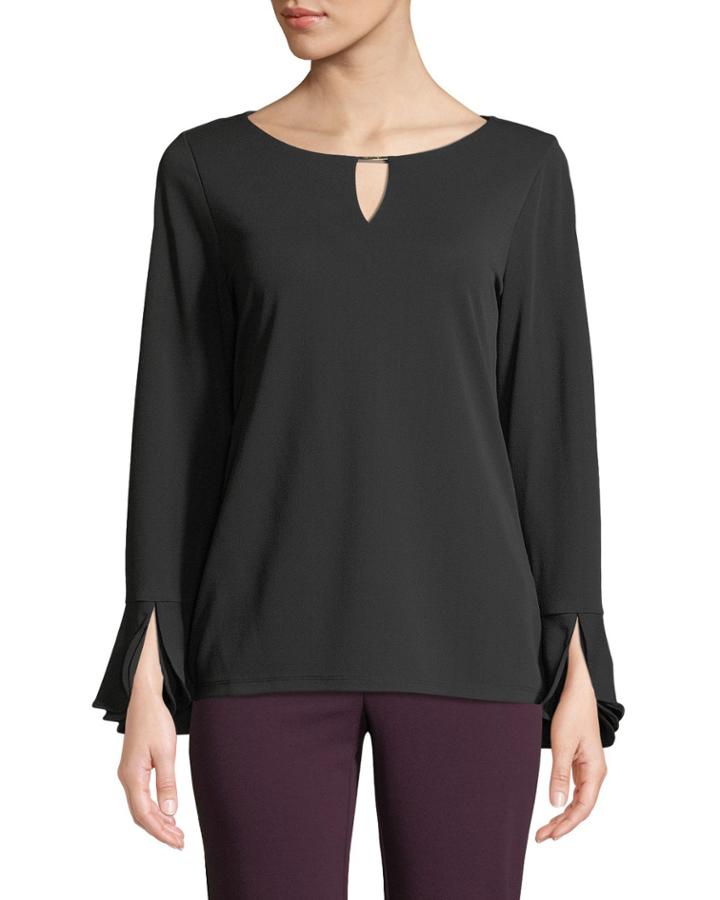 Tulip-sleeve Cutout Crepe Blouse