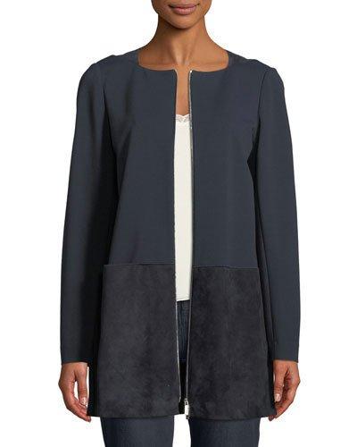 Zip Front Suede-paneled Jacket