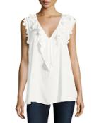 Piqu&eacute; Ruffle-trim Blouse