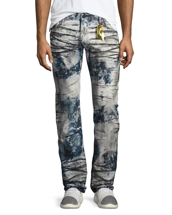 Heavy-dyed Skinny Moto Jeans, Indigo/black/white