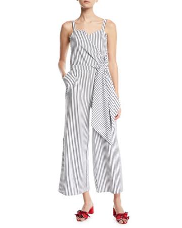 Sleeveless Wrap-front Striped Jumpsuit