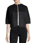 Half-sleeve Boxy Cropped Jacket, Charcoal