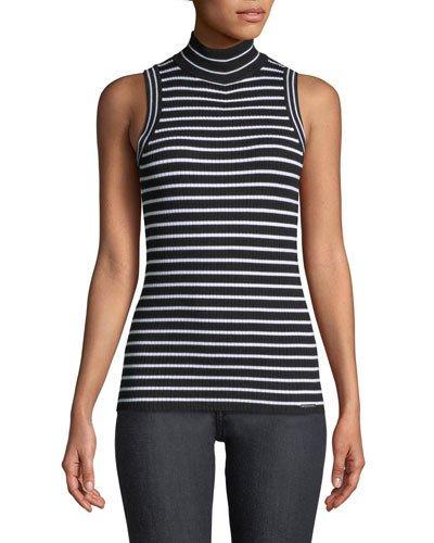 Sleeveless Striped Turtleneck