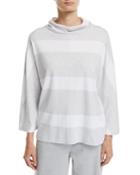 3/4-sleeve Mock-neck Striped Tunic Pullover