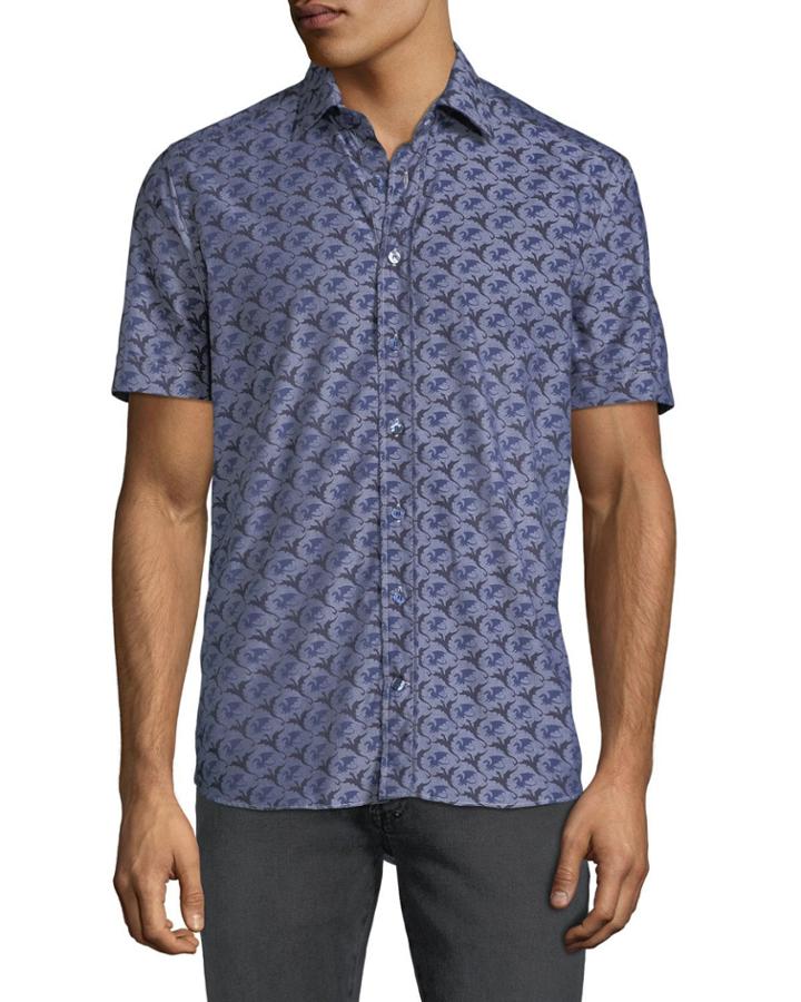 Men's Dragon-print Poplin Button-down