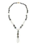 Tahitian Black Pearl & Moonstone Y-drop Necklace