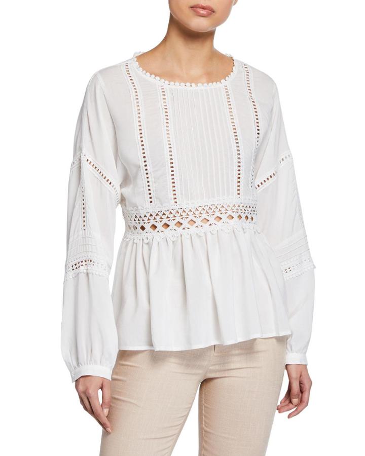 Crochet Detail Pleated Peplum Blouse